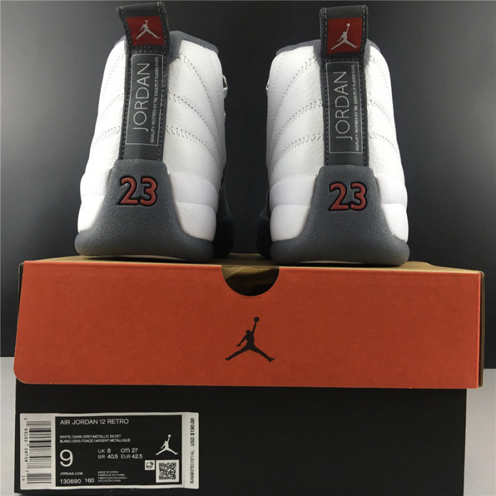Air Jordan 12 White Dark Grey Gym Red 130690-160
