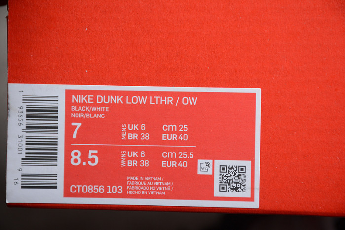 nike dunk low lthr black white ct0856-103
